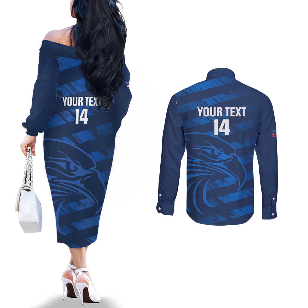 United States Rugby Custom Couples Matching Off The Shoulder Long Sleeve Dress and Long Sleeve Button Shirt USA Eagle Go Champions - Wonder Print Shop
