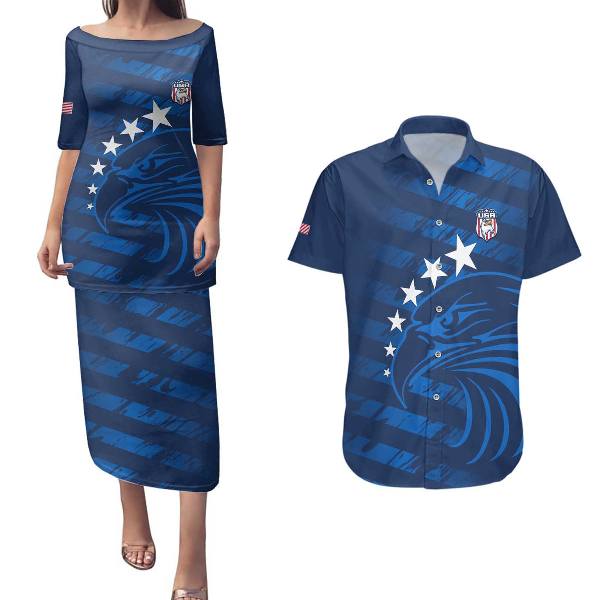 United States Rugby Custom Couples Matching Puletasi and Hawaiian Shirt USA Eagle Go Champions - Wonder Print Shop