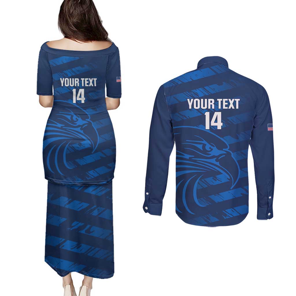United States Rugby Custom Couples Matching Puletasi and Long Sleeve Button Shirt USA Eagle Go Champions - Wonder Print Shop