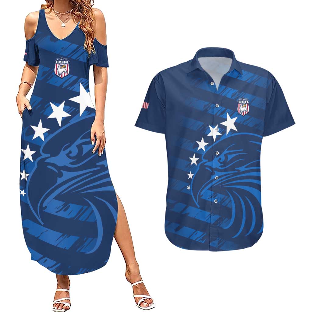 United States Rugby Custom Couples Matching Summer Maxi Dress and Hawaiian Shirt USA Eagle Go Champions - Wonder Print Shop