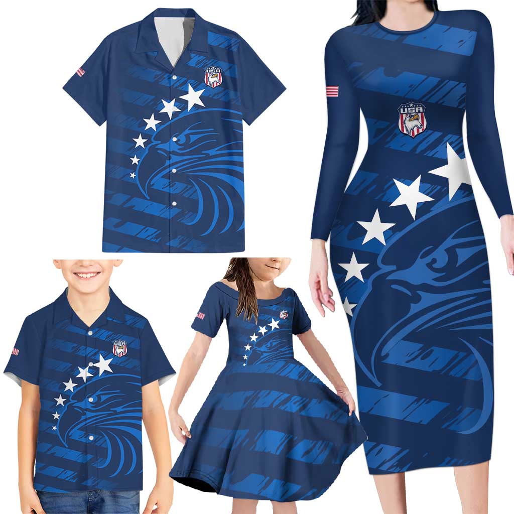 United States Rugby Custom Family Matching Long Sleeve Bodycon Dress and Hawaiian Shirt USA Eagle Go Champions - Wonder Print Shop
