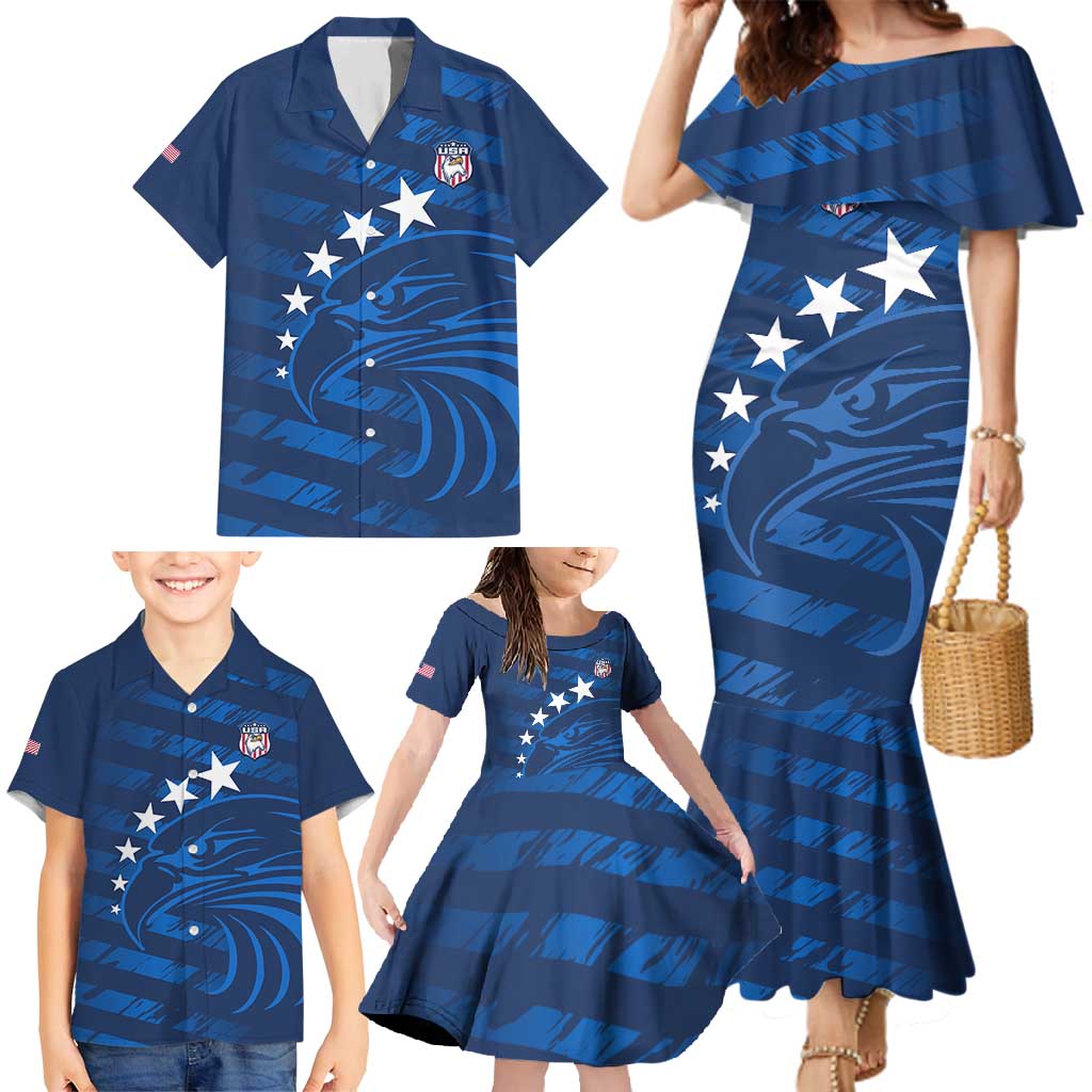 United States Rugby Custom Family Matching Mermaid Dress and Hawaiian Shirt USA Eagle Go Champions - Wonder Print Shop