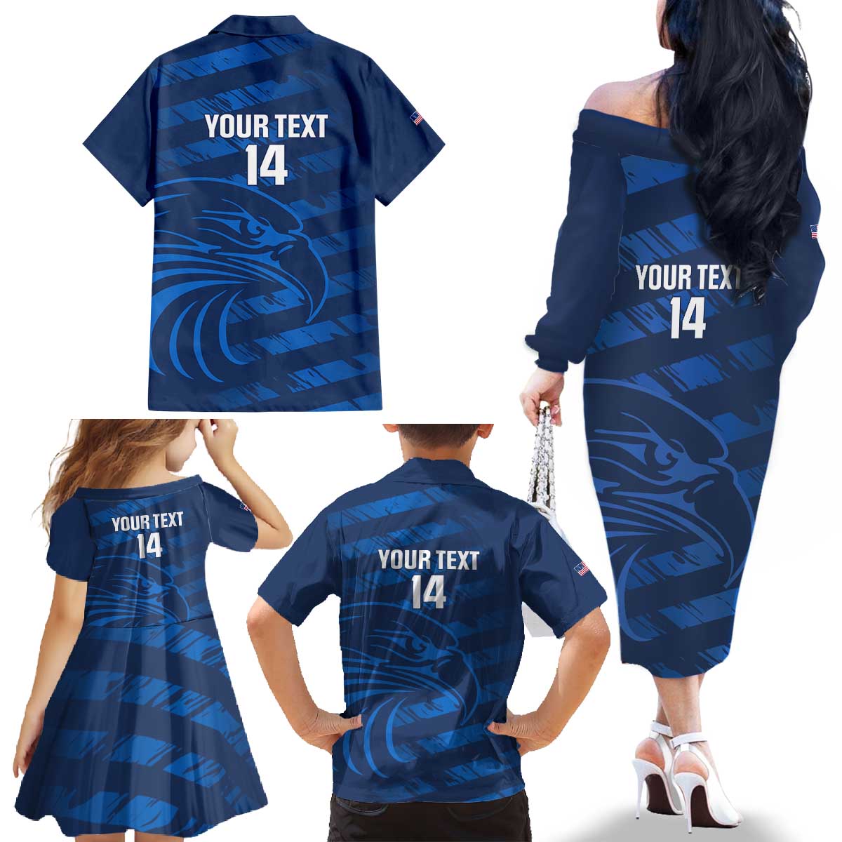 United States Rugby Custom Family Matching Off The Shoulder Long Sleeve Dress and Hawaiian Shirt USA Eagle Go Champions - Wonder Print Shop