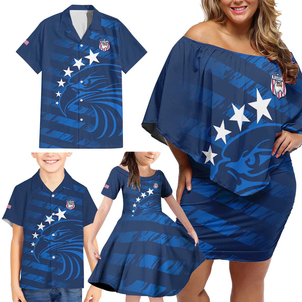 United States Rugby Custom Family Matching Off Shoulder Short Dress and Hawaiian Shirt USA Eagle Go Champions - Wonder Print Shop