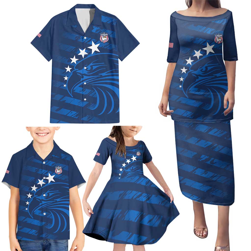 United States Rugby Custom Family Matching Puletasi and Hawaiian Shirt USA Eagle Go Champions - Wonder Print Shop