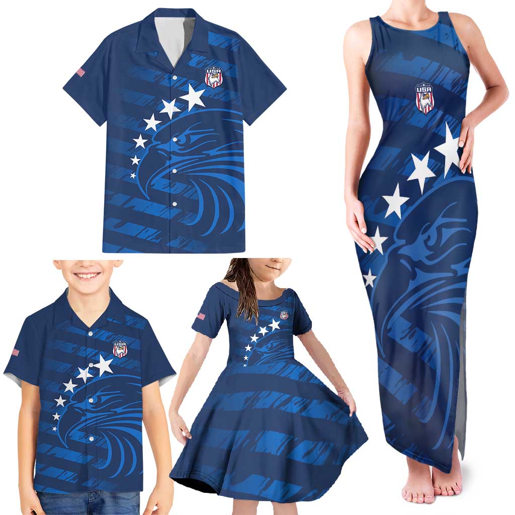 United States Rugby Custom Family Matching Tank Maxi Dress and Hawaiian Shirt USA Eagle Go Champions - Wonder Print Shop