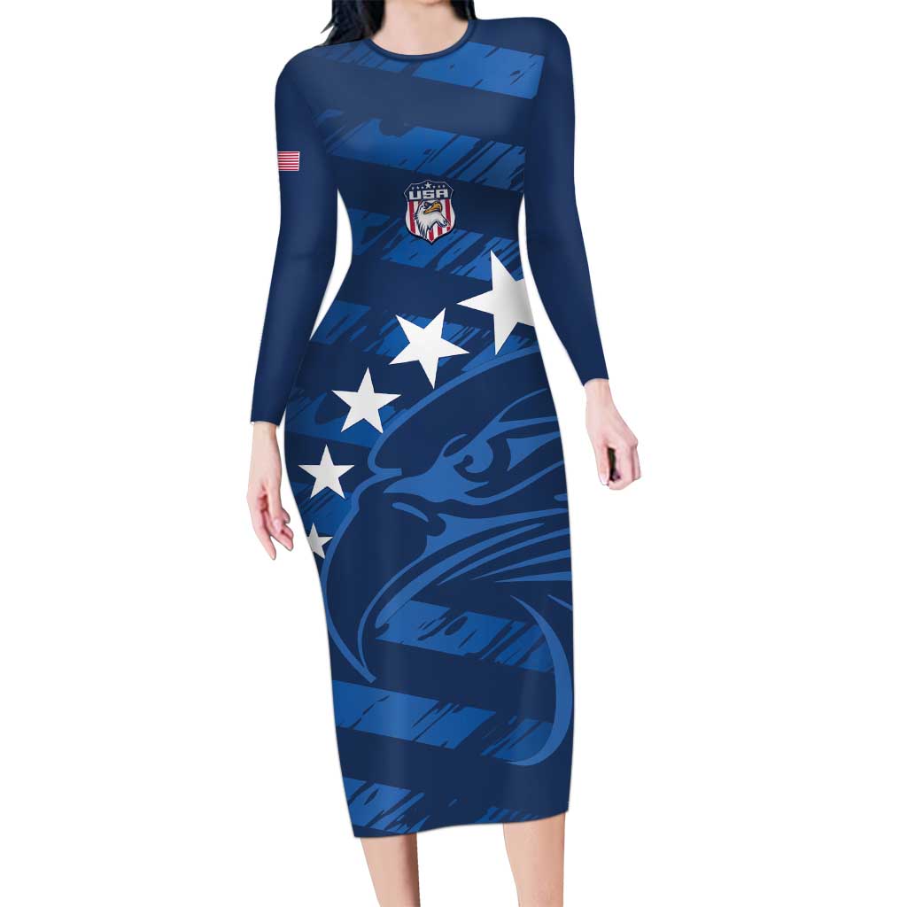 United States Rugby Custom Long Sleeve Bodycon Dress USA Eagle Go Champions - Wonder Print Shop