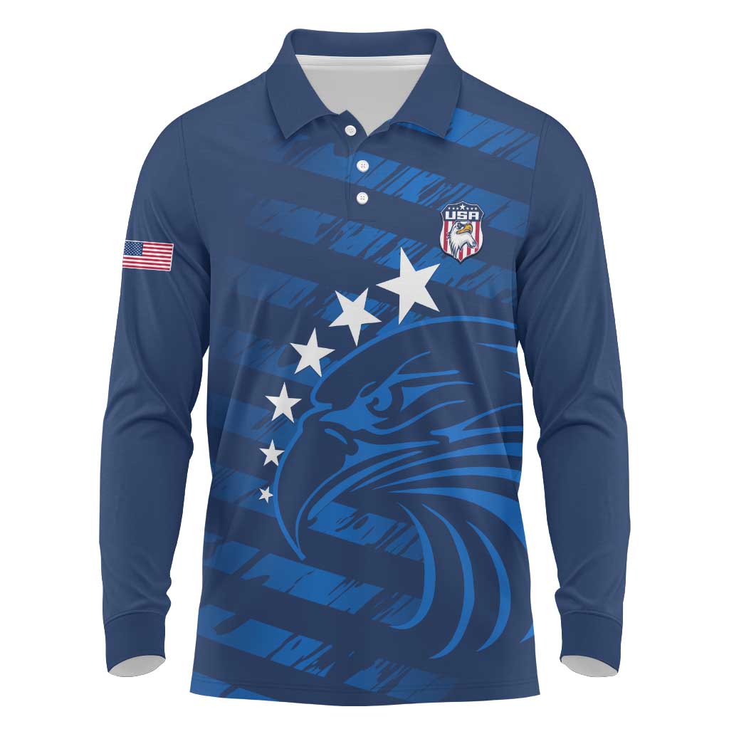 United States Rugby Custom Long Sleeve Polo Shirt USA Eagle Go Champions - Wonder Print Shop