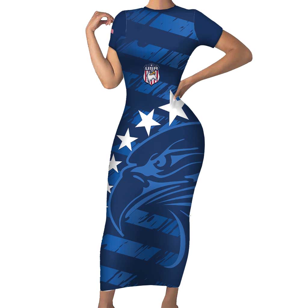 United States Rugby Custom Short Sleeve Bodycon Dress USA Eagle Go Champions - Wonder Print Shop