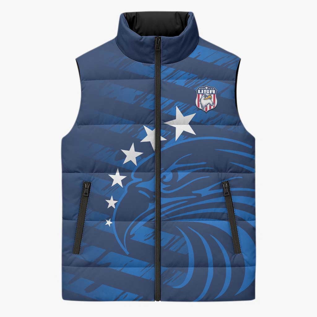 United States Rugby Custom Sleeveless Puffer Jacket USA Eagle Go Champions - Wonder Print Shop