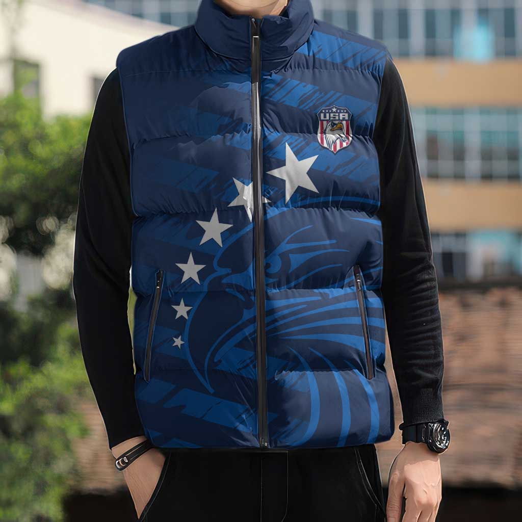 United States Rugby Custom Sleeveless Puffer Jacket USA Eagle Go Champions - Wonder Print Shop