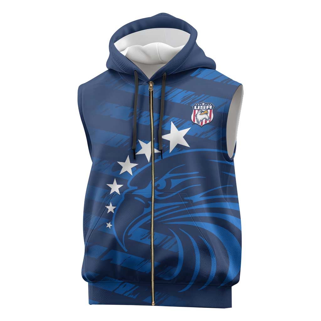 United States Rugby Custom Sleeveless Zip Hoodie USA Eagle Go Champions - Wonder Print Shop