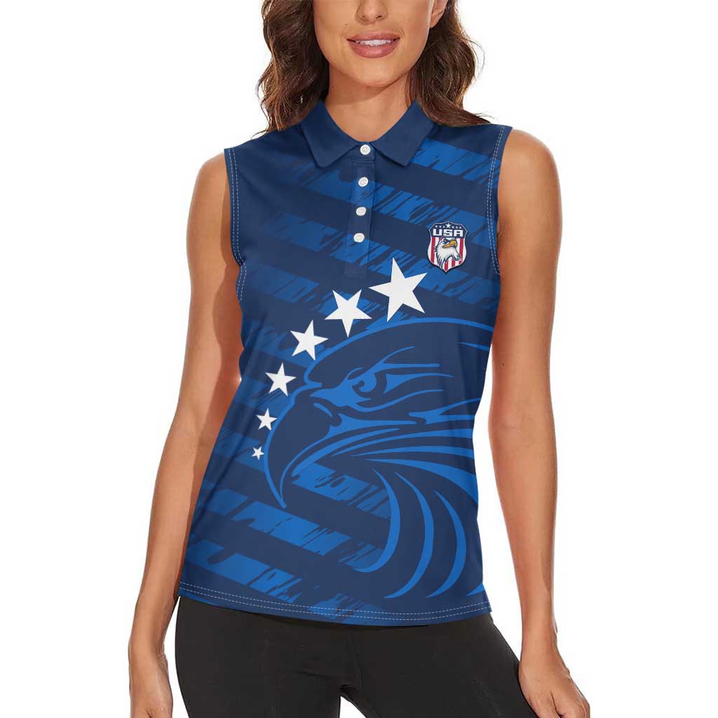 United States Rugby Custom Women Sleeveless Polo Shirt USA Eagle Go Champions - Wonder Print Shop