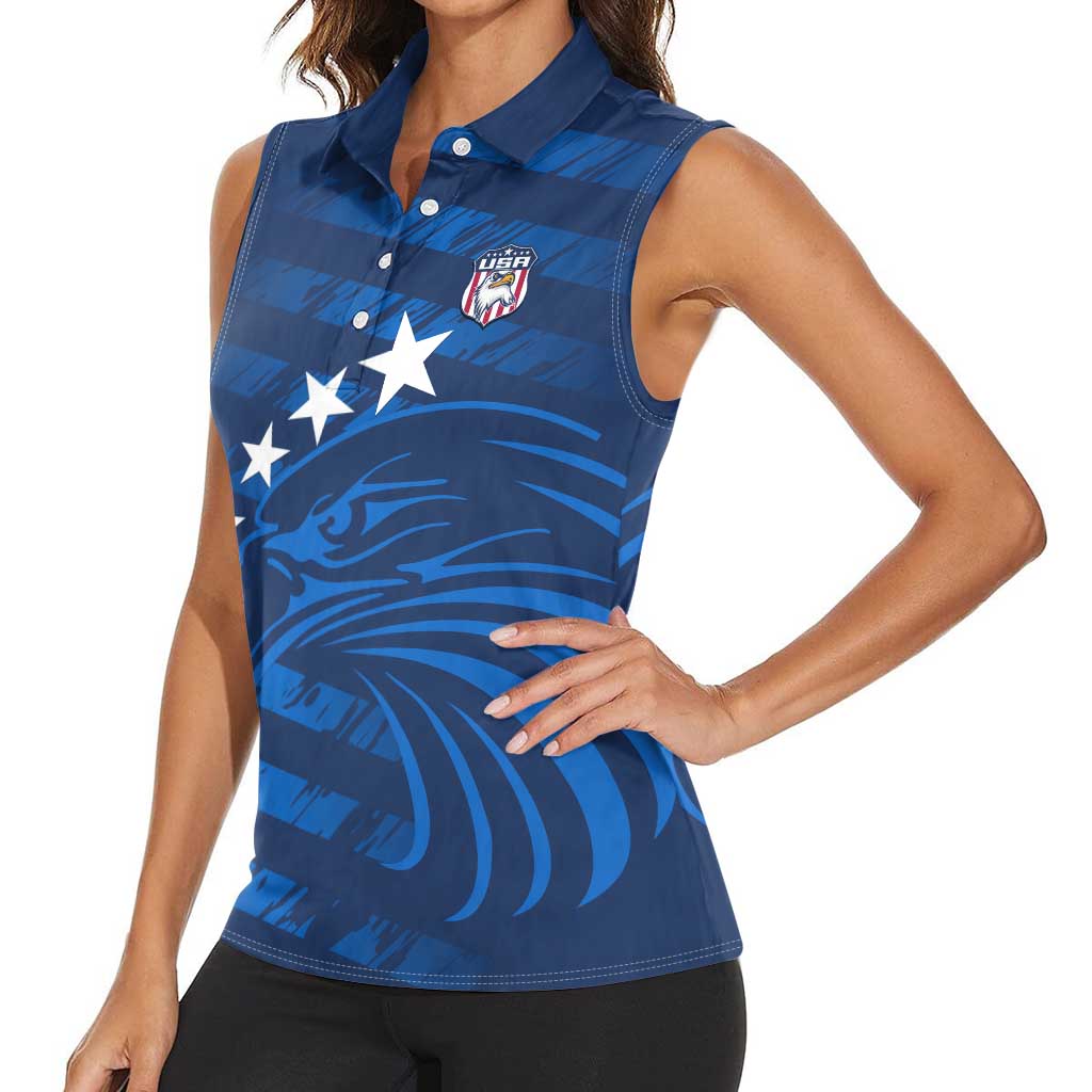 United States Rugby Custom Women Sleeveless Polo Shirt USA Eagle Go Champions - Wonder Print Shop