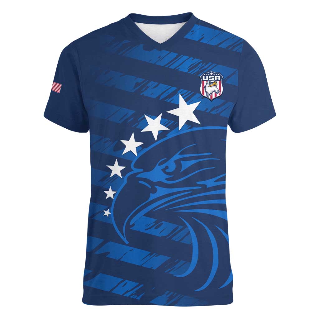 United States Rugby Custom Women V-Neck T-Shirt USA Eagle Go Champions - Wonder Print Shop