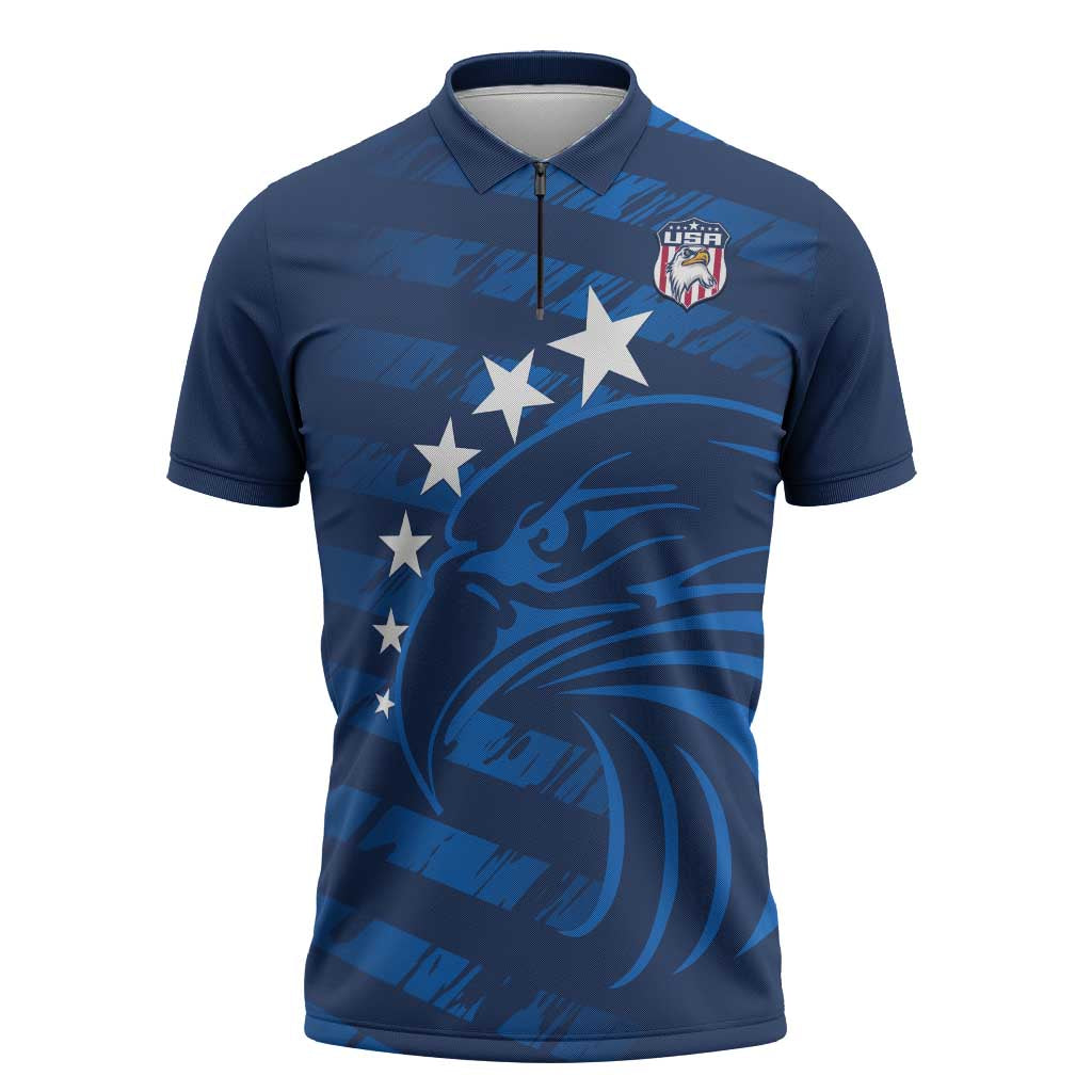 United States Rugby Custom Zipper Polo Shirt USA Eagle Go Champions - Wonder Print Shop