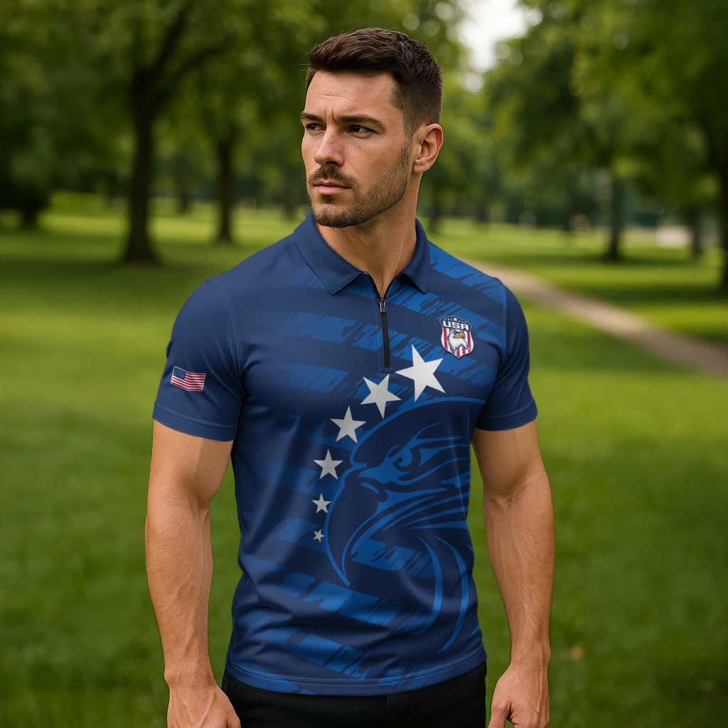 United States Rugby Custom Zipper Polo Shirt USA Eagle Go Champions - Wonder Print Shop