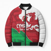 Wales Rugby Custom Bomber Puffer Jacket Go Cymru Yma O Hyd - Wonder Print Shop