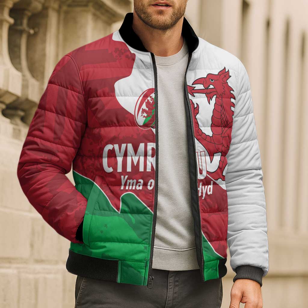 Wales Rugby Custom Bomber Puffer Jacket Go Cymru Yma O Hyd - Wonder Print Shop