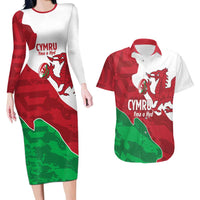 Wales Rugby Custom Couples Matching Long Sleeve Bodycon Dress and Hawaiian Shirt Go Cymru Yma O Hyd - Wonder Print Shop