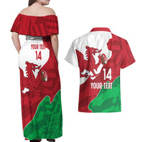 Wales Rugby Custom Couples Matching Off Shoulder Maxi Dress and Hawaiian Shirt Go Cymru Yma O Hyd - Wonder Print Shop