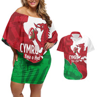 Wales Rugby Custom Couples Matching Off Shoulder Short Dress and Hawaiian Shirt Go Cymru Yma O Hyd - Wonder Print Shop