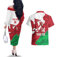Wales Rugby Custom Couples Matching Off The Shoulder Long Sleeve Dress and Hawaiian Shirt Go Cymru Yma O Hyd - Wonder Print Shop