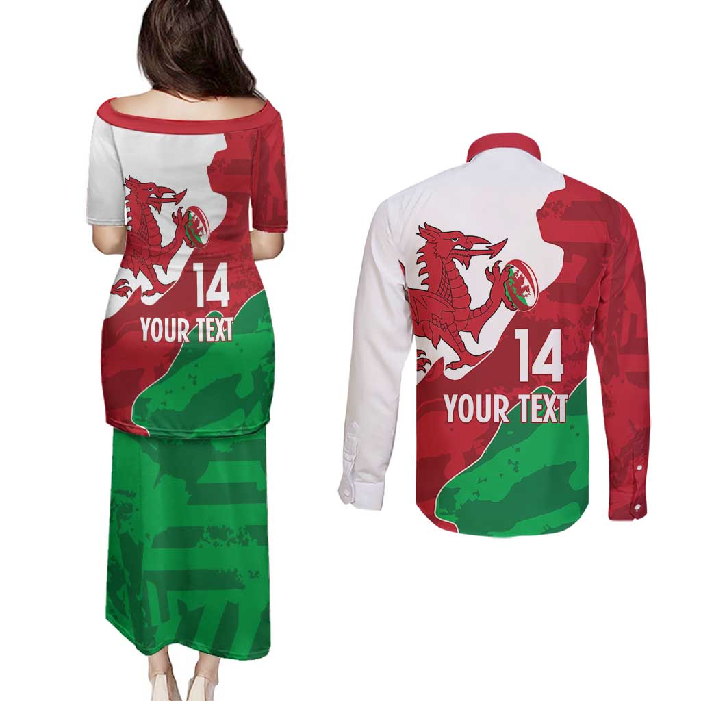 Wales Rugby Custom Couples Matching Puletasi and Long Sleeve Button Shirt Go Cymru Yma O Hyd - Wonder Print Shop