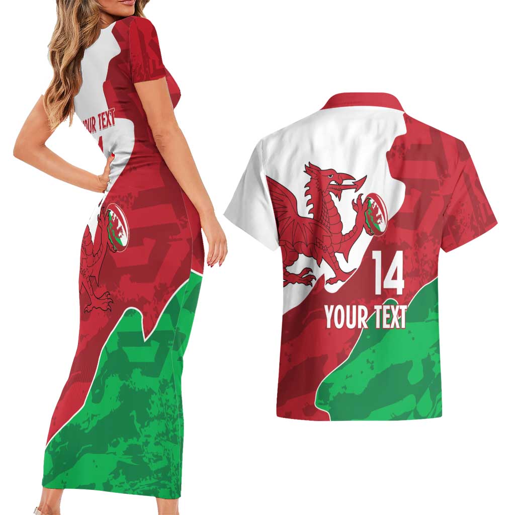 Wales Rugby Custom Couples Matching Short Sleeve Bodycon Dress and Hawaiian Shirt Go Cymru Yma O Hyd - Wonder Print Shop