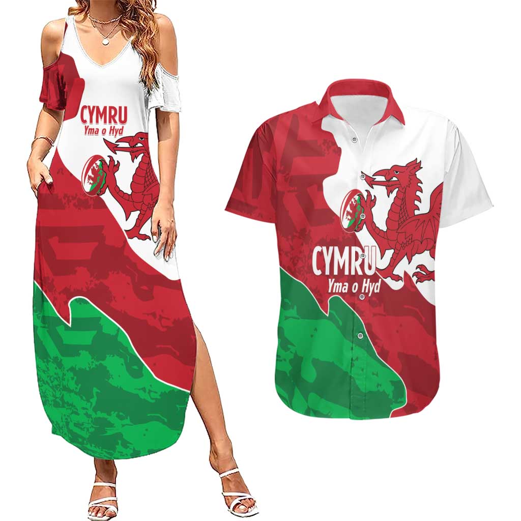 Wales Rugby Custom Couples Matching Summer Maxi Dress and Hawaiian Shirt Go Cymru Yma O Hyd - Wonder Print Shop