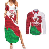 Wales Rugby Custom Couples Matching Summer Maxi Dress and Long Sleeve Button Shirt Go Cymru Yma O Hyd - Wonder Print Shop