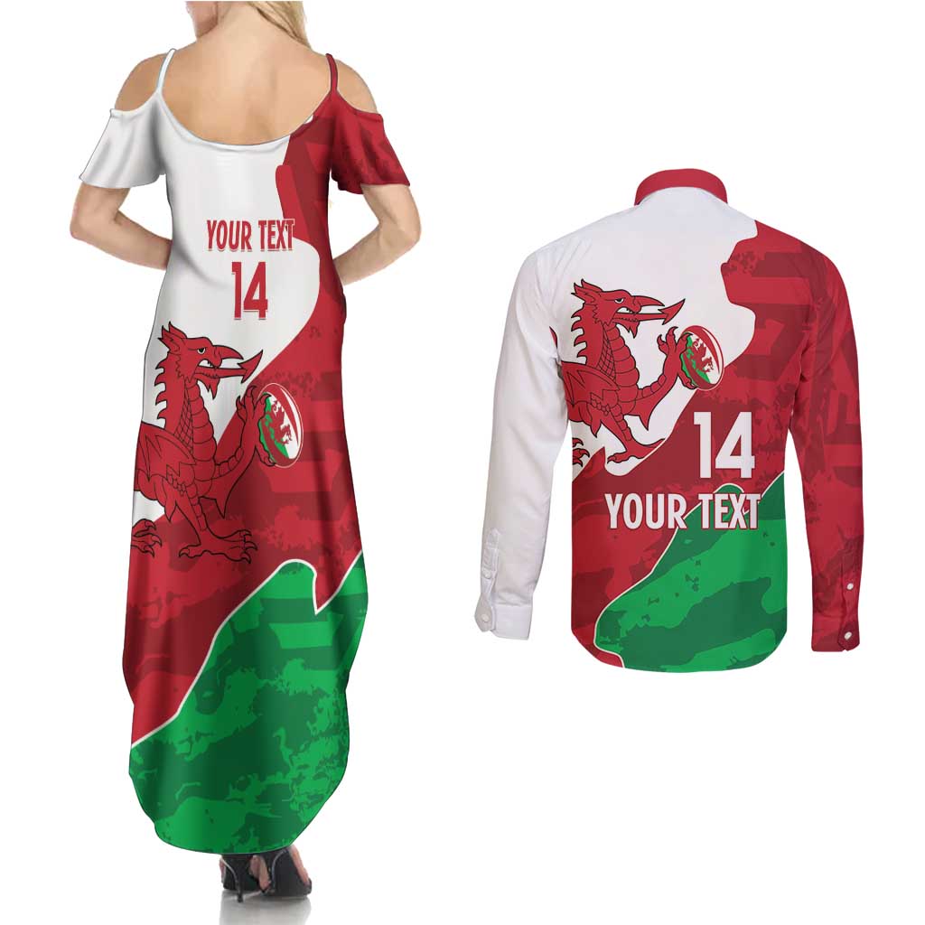 Wales Rugby Custom Couples Matching Summer Maxi Dress and Long Sleeve Button Shirt Go Cymru Yma O Hyd - Wonder Print Shop