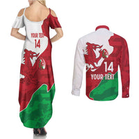 Wales Rugby Custom Couples Matching Summer Maxi Dress and Long Sleeve Button Shirt Go Cymru Yma O Hyd - Wonder Print Shop