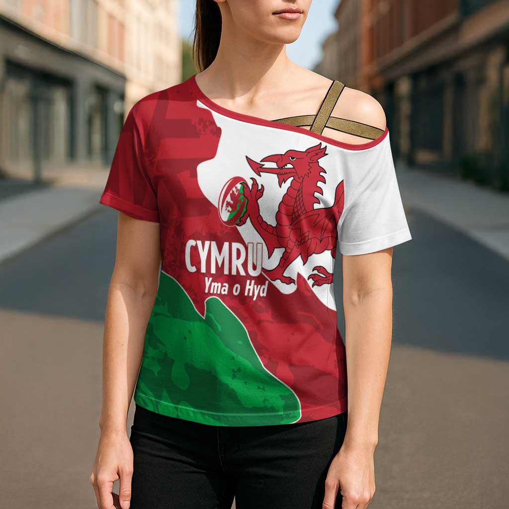 Wales Rugby Custom Cross Shoulder Shirt Go Cymru Yma O Hyd - Wonder Print Shop