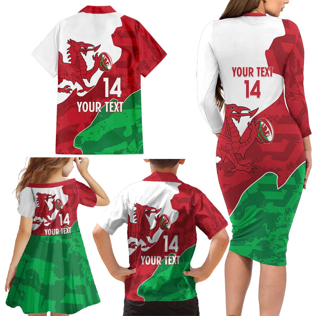 Wales Rugby Custom Family Matching Long Sleeve Bodycon Dress and Hawaiian Shirt Go Cymru Yma O Hyd - Wonder Print Shop