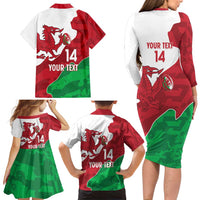 Wales Rugby Custom Family Matching Long Sleeve Bodycon Dress and Hawaiian Shirt Go Cymru Yma O Hyd - Wonder Print Shop