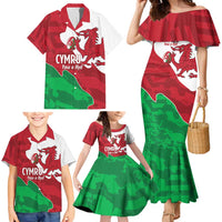 Wales Rugby Custom Family Matching Mermaid Dress and Hawaiian Shirt Go Cymru Yma O Hyd - Wonder Print Shop