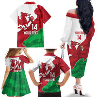 Wales Rugby Custom Family Matching Off The Shoulder Long Sleeve Dress and Hawaiian Shirt Go Cymru Yma O Hyd - Wonder Print Shop