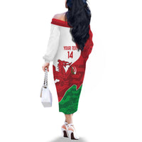 Wales Rugby Custom Family Matching Off The Shoulder Long Sleeve Dress and Hawaiian Shirt Go Cymru Yma O Hyd - Wonder Print Shop