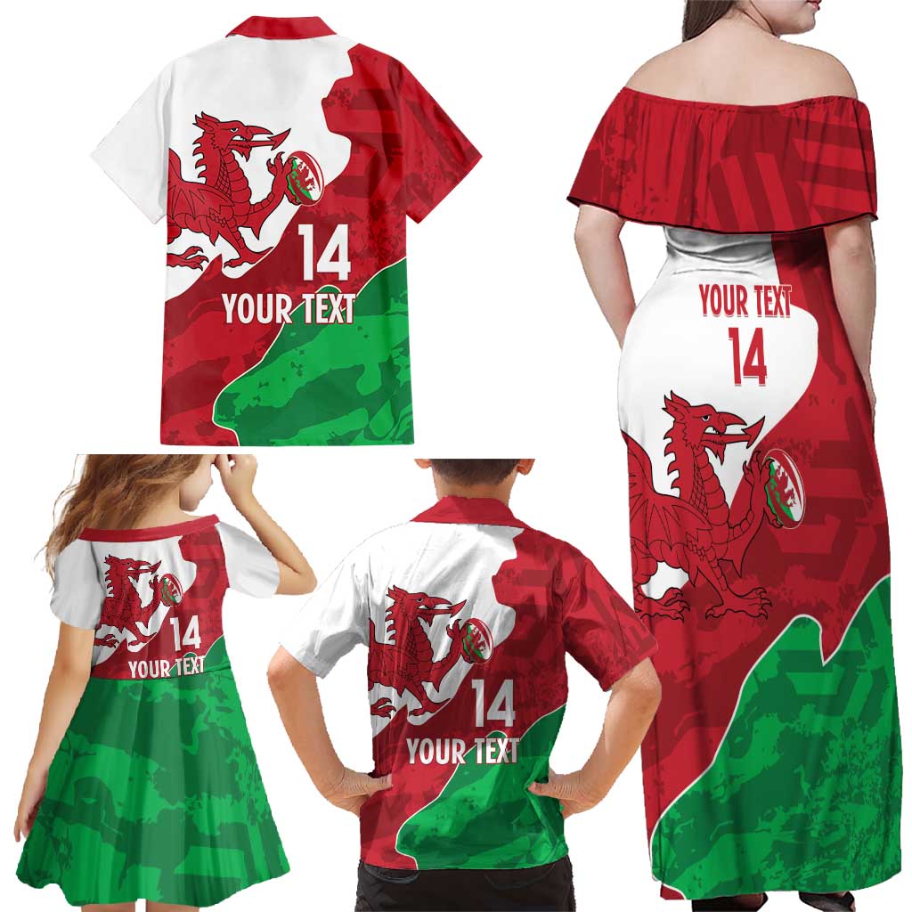 Wales Rugby Custom Family Matching Off Shoulder Maxi Dress and Hawaiian Shirt Go Cymru Yma O Hyd - Wonder Print Shop