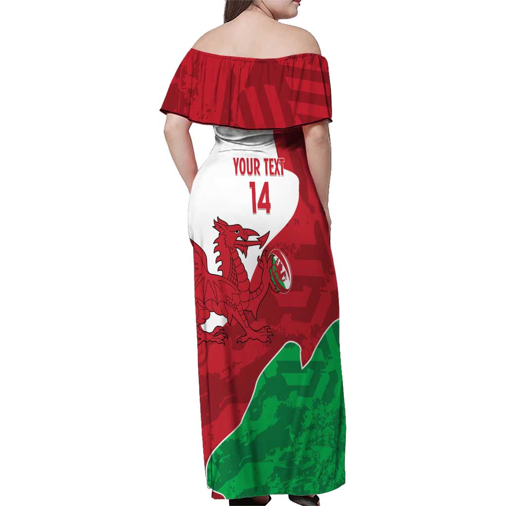 Wales Rugby Custom Family Matching Off Shoulder Maxi Dress and Hawaiian Shirt Go Cymru Yma O Hyd - Wonder Print Shop