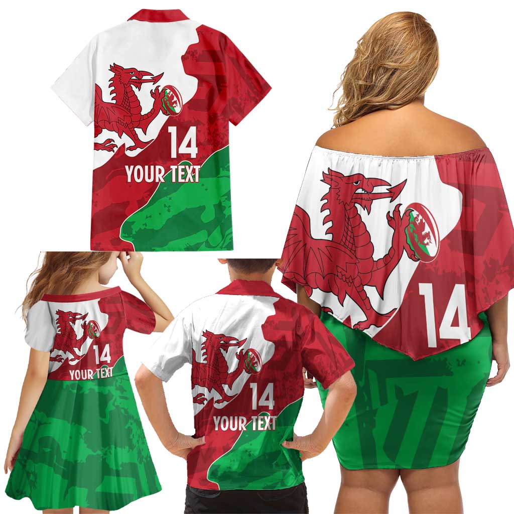 Wales Rugby Custom Family Matching Off Shoulder Short Dress and Hawaiian Shirt Go Cymru Yma O Hyd - Wonder Print Shop