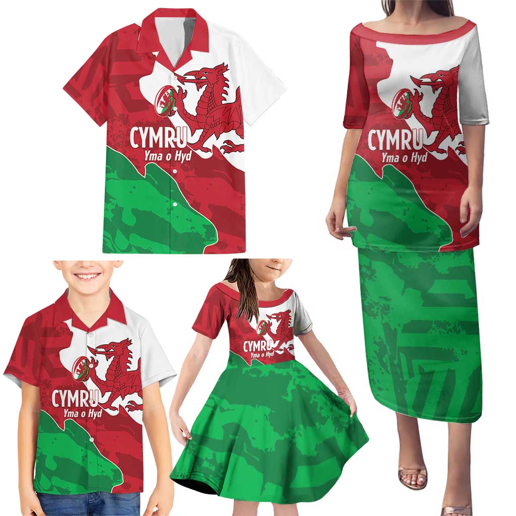 Wales Rugby Custom Family Matching Puletasi and Hawaiian Shirt Go Cymru Yma O Hyd - Wonder Print Shop