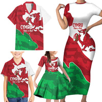 Wales Rugby Custom Family Matching Short Sleeve Bodycon Dress and Hawaiian Shirt Go Cymru Yma O Hyd - Wonder Print Shop