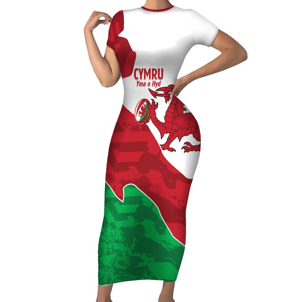 Wales Rugby Custom Family Matching Short Sleeve Bodycon Dress and Hawaiian Shirt Go Cymru Yma O Hyd - Wonder Print Shop