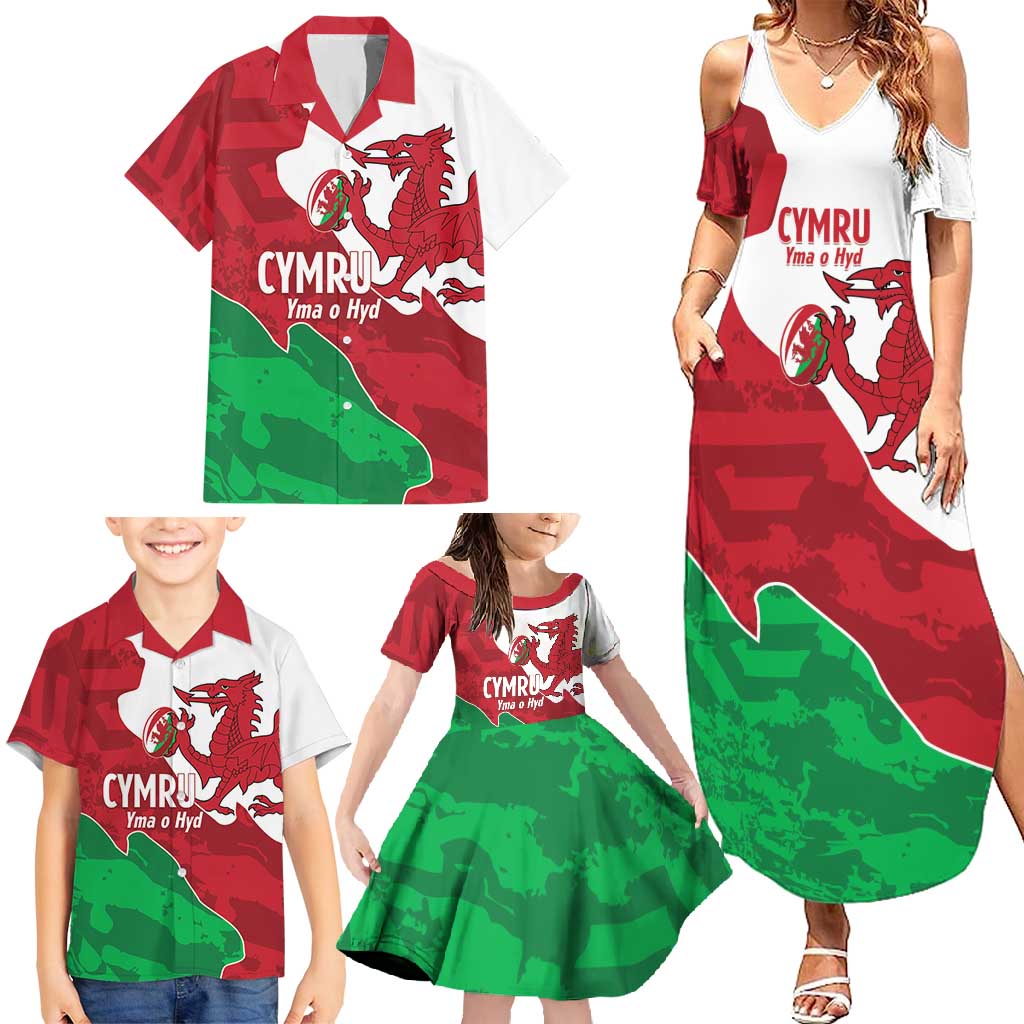 Wales Rugby Custom Family Matching Summer Maxi Dress and Hawaiian Shirt Go Cymru Yma O Hyd - Wonder Print Shop