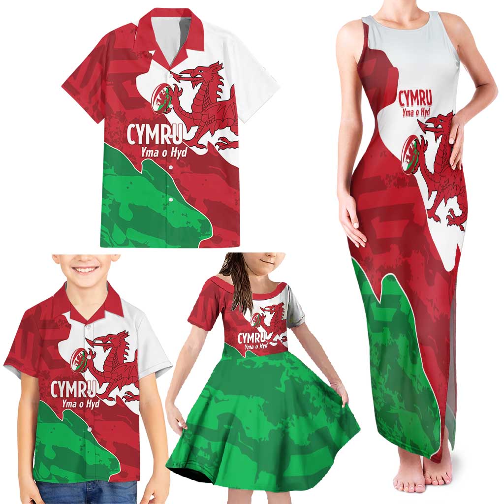 Wales Rugby Custom Family Matching Tank Maxi Dress and Hawaiian Shirt Go Cymru Yma O Hyd - Wonder Print Shop