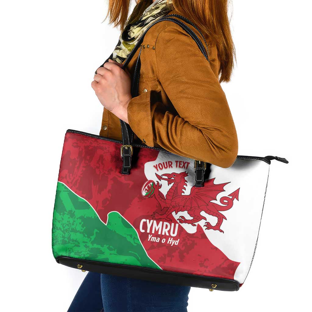 Wales Rugby Custom Leather Tote Bag Go Cymru Yma O Hyd - Wonder Print Shop