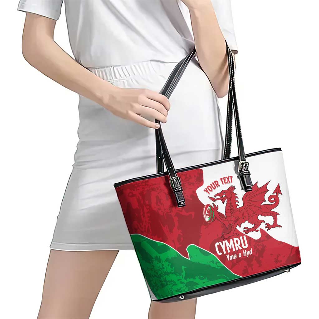 Wales Rugby Custom Leather Tote Bag Go Cymru Yma O Hyd - Wonder Print Shop