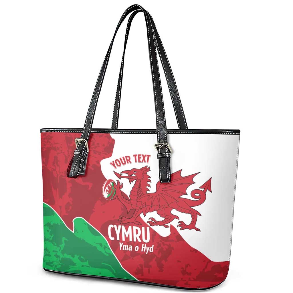 Wales Rugby Custom Leather Tote Bag Go Cymru Yma O Hyd - Wonder Print Shop